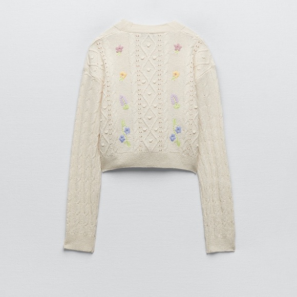 NWT Zara Floral Embroidered Cropped Knit Cardigan - 4331/082 - Picture 2 of 10
